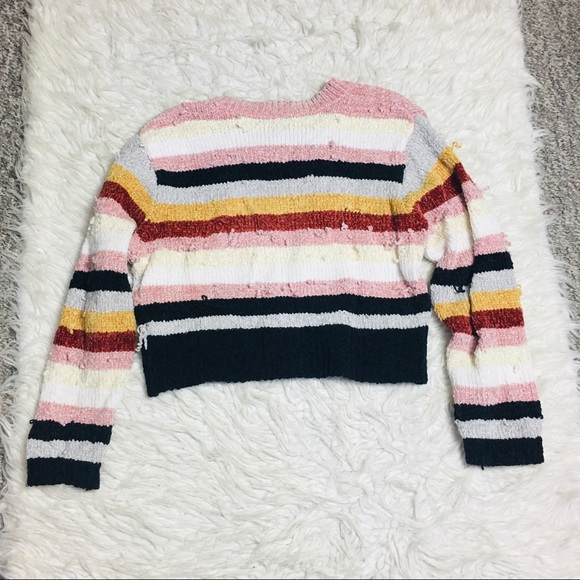 Charlotte Russe Distressed Cropped Sweater Striped Multicolor Size Large - Picture 6 of 13